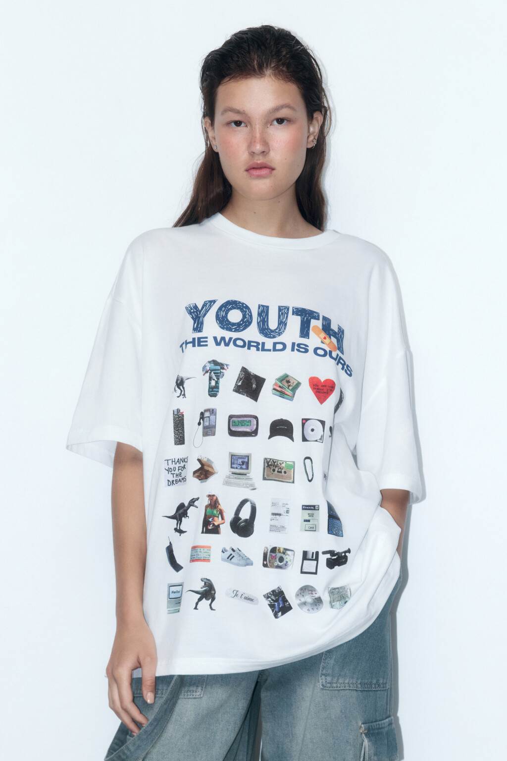 Футболка oversize с принтом и надписями - цвет белый - 2