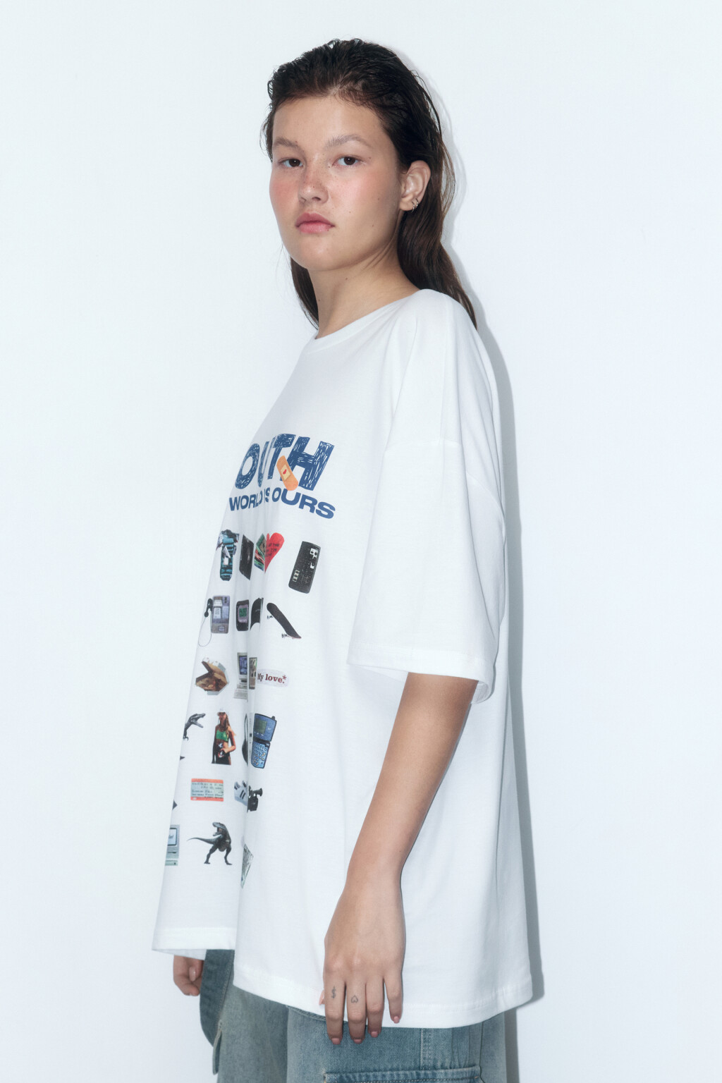 Футболка oversize с принтом и надписями - цвет белый - 3