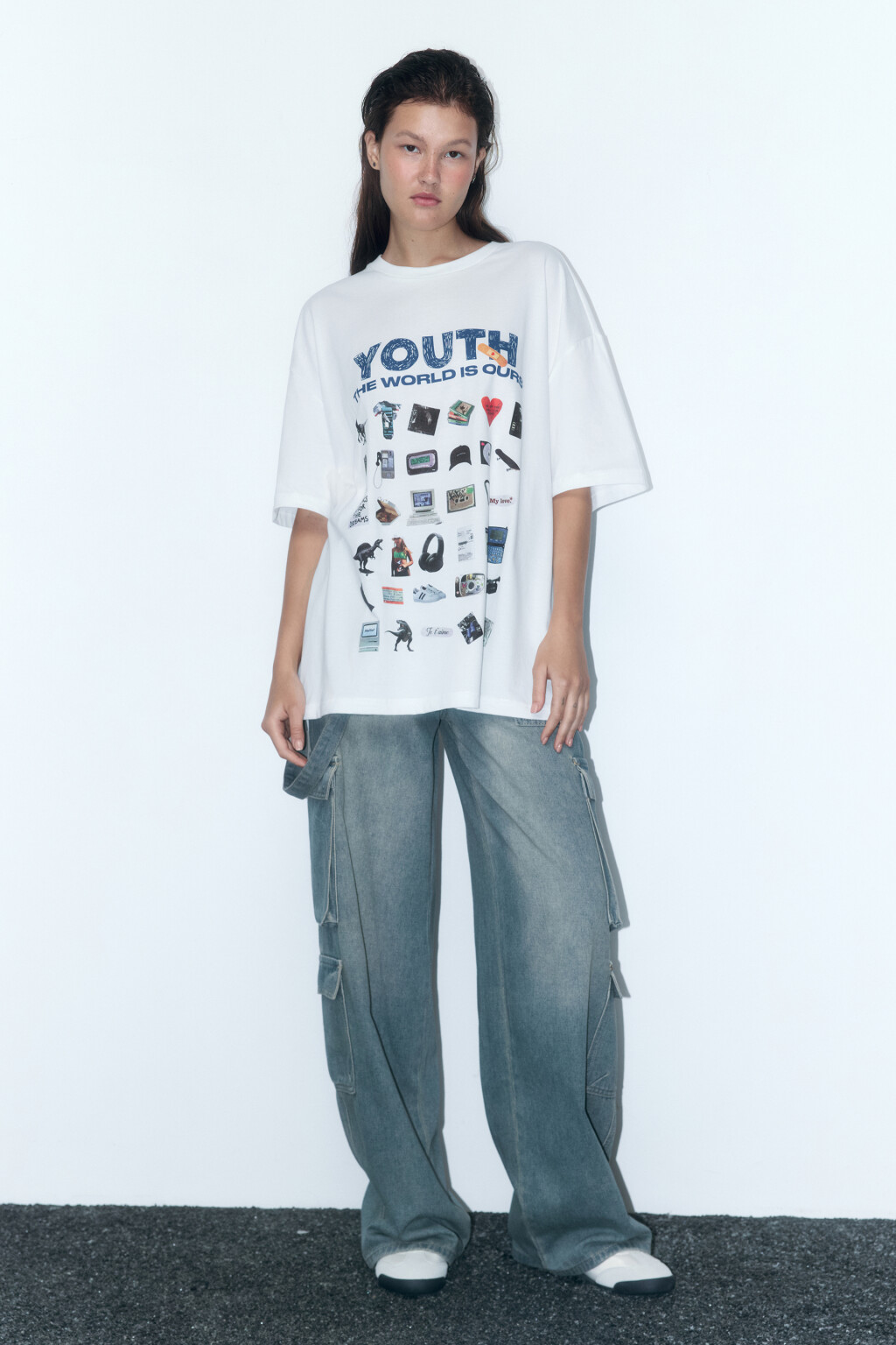 Футболка oversize с принтом и надписями - цвет белый - 5