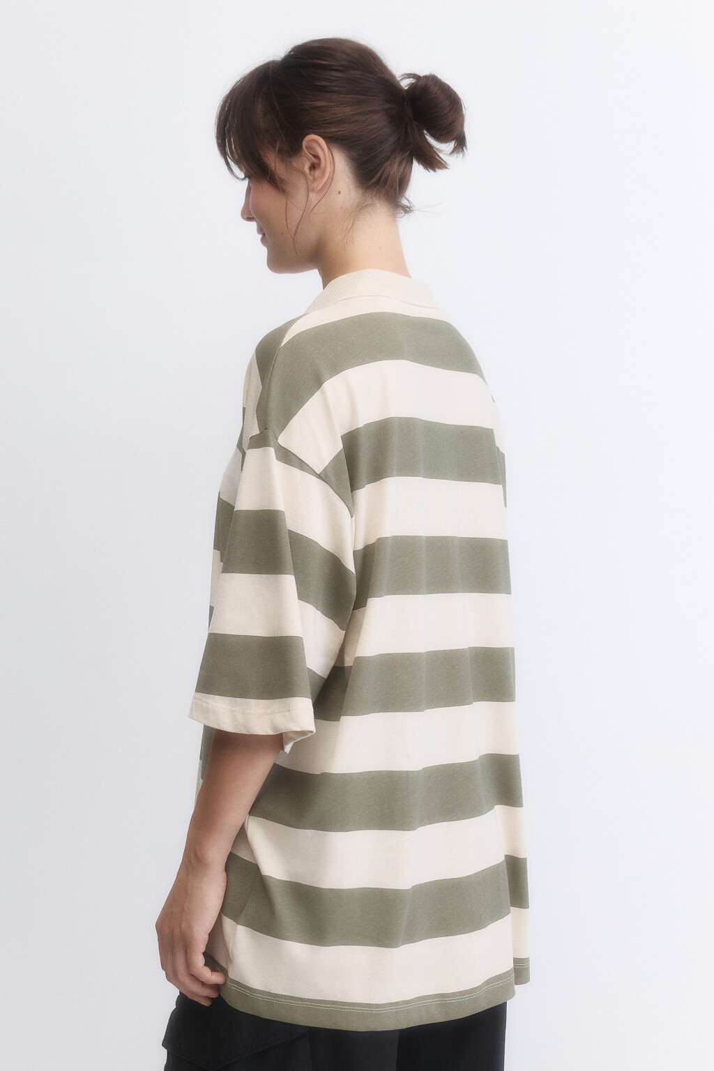 Футболка-поло oversize в полоску - цвет зеленый - 4