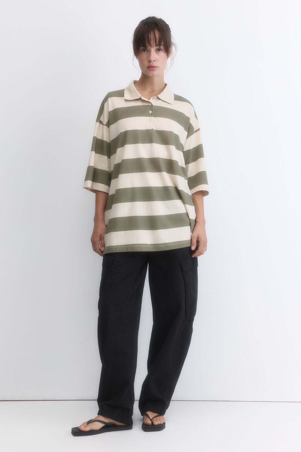 Футболка-поло oversize в полоску - цвет зеленый - 5