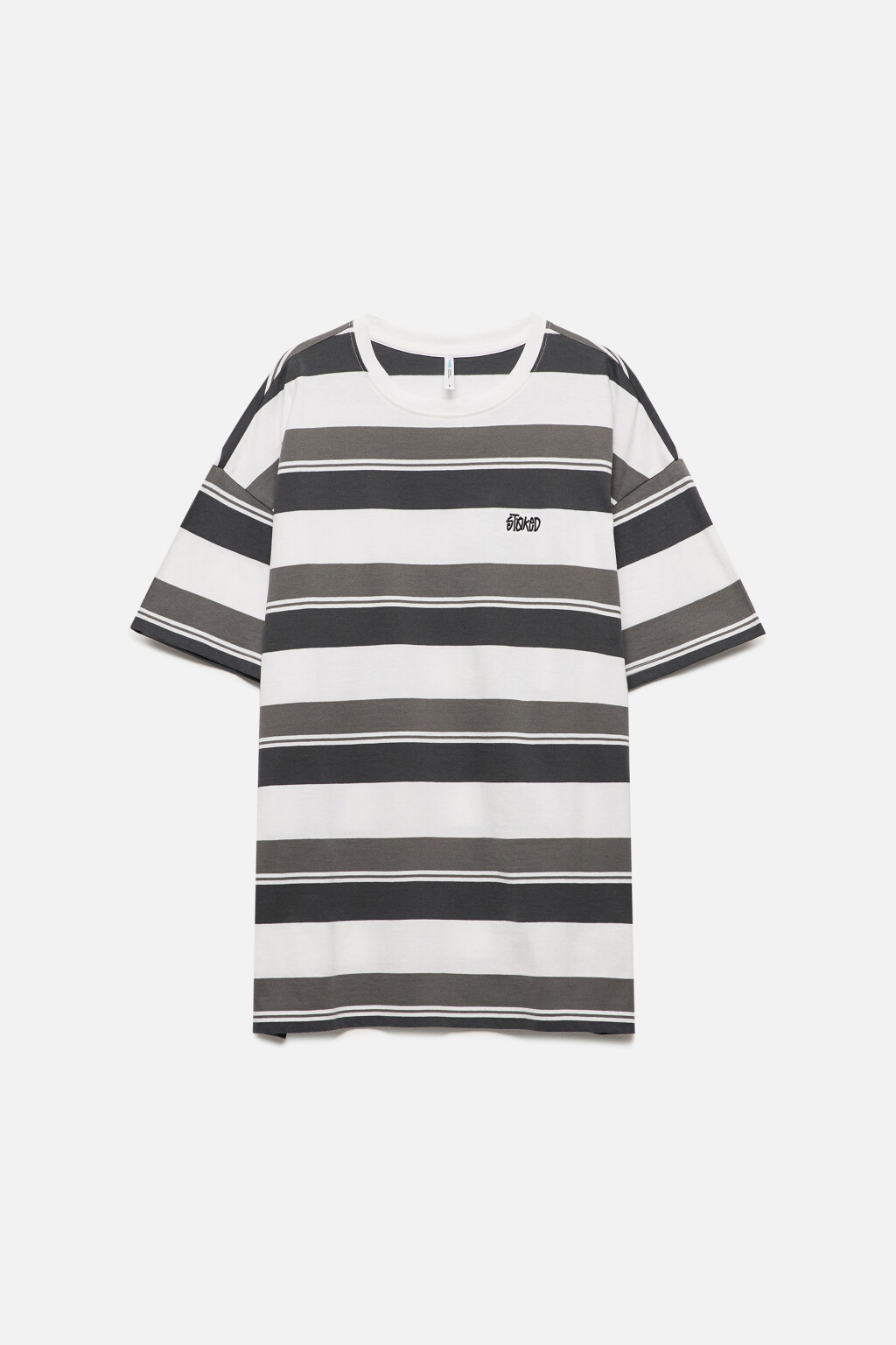 Футболка oversize в полоску с вышивкой на груди - цвет белый - 8