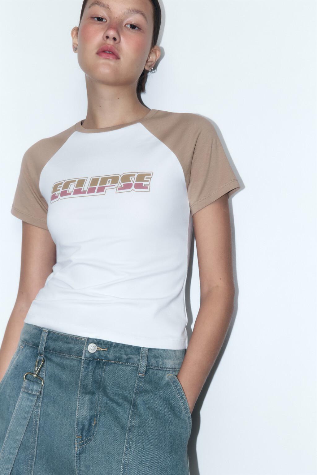 Футболка-топ облегающая с принтом - цвет бежевый - 1