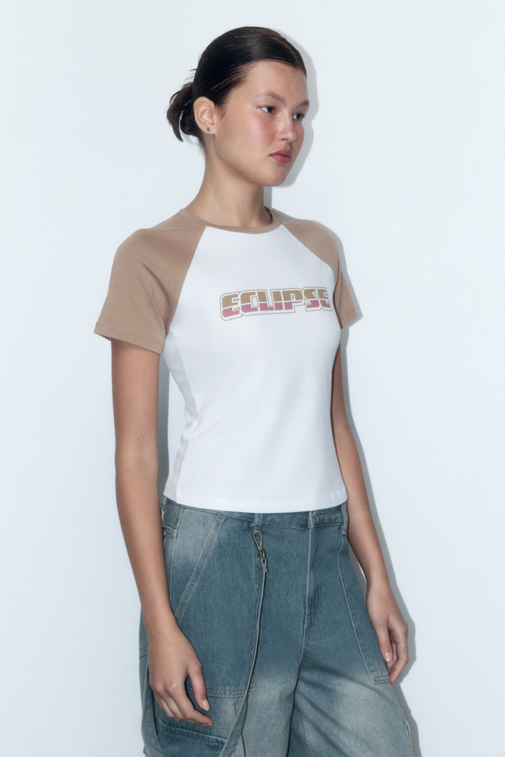 Футболка-топ облегающая с принтом - цвет бежевый - 3