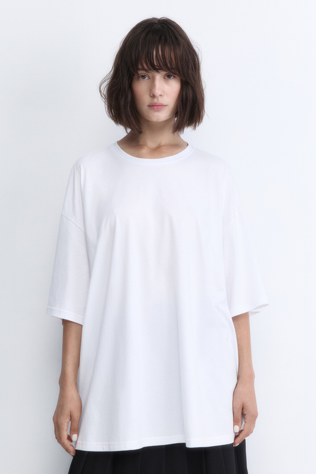 Футболка oversize хлопковая однотонная - цвет белый - 2
