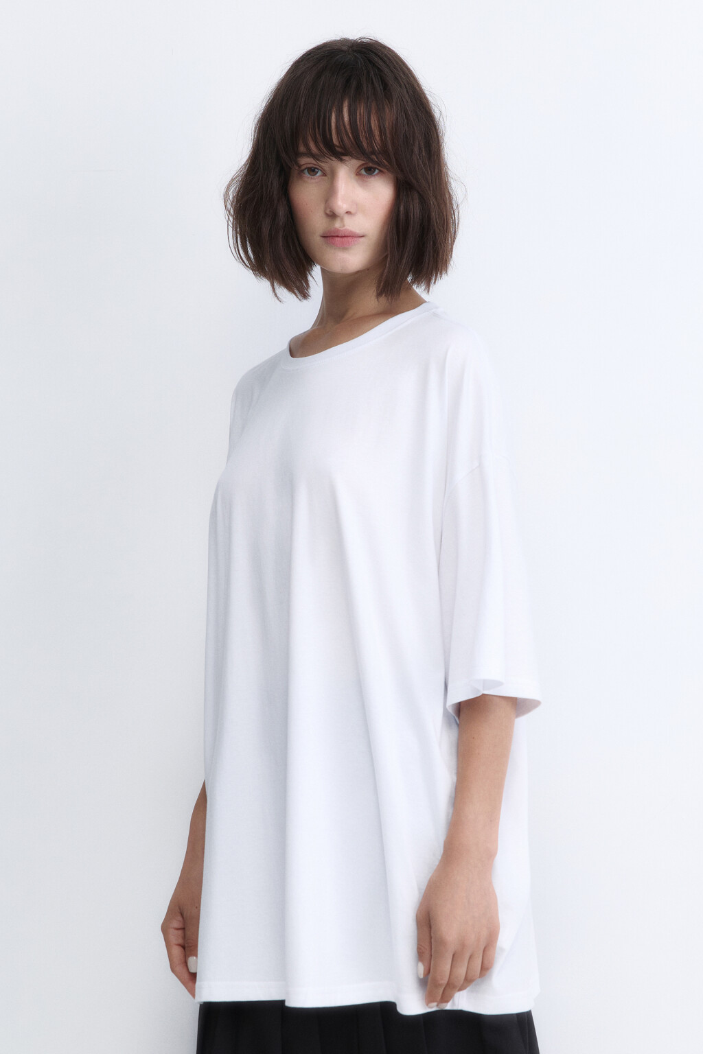 Футболка oversize хлопковая однотонная - цвет белый - 3