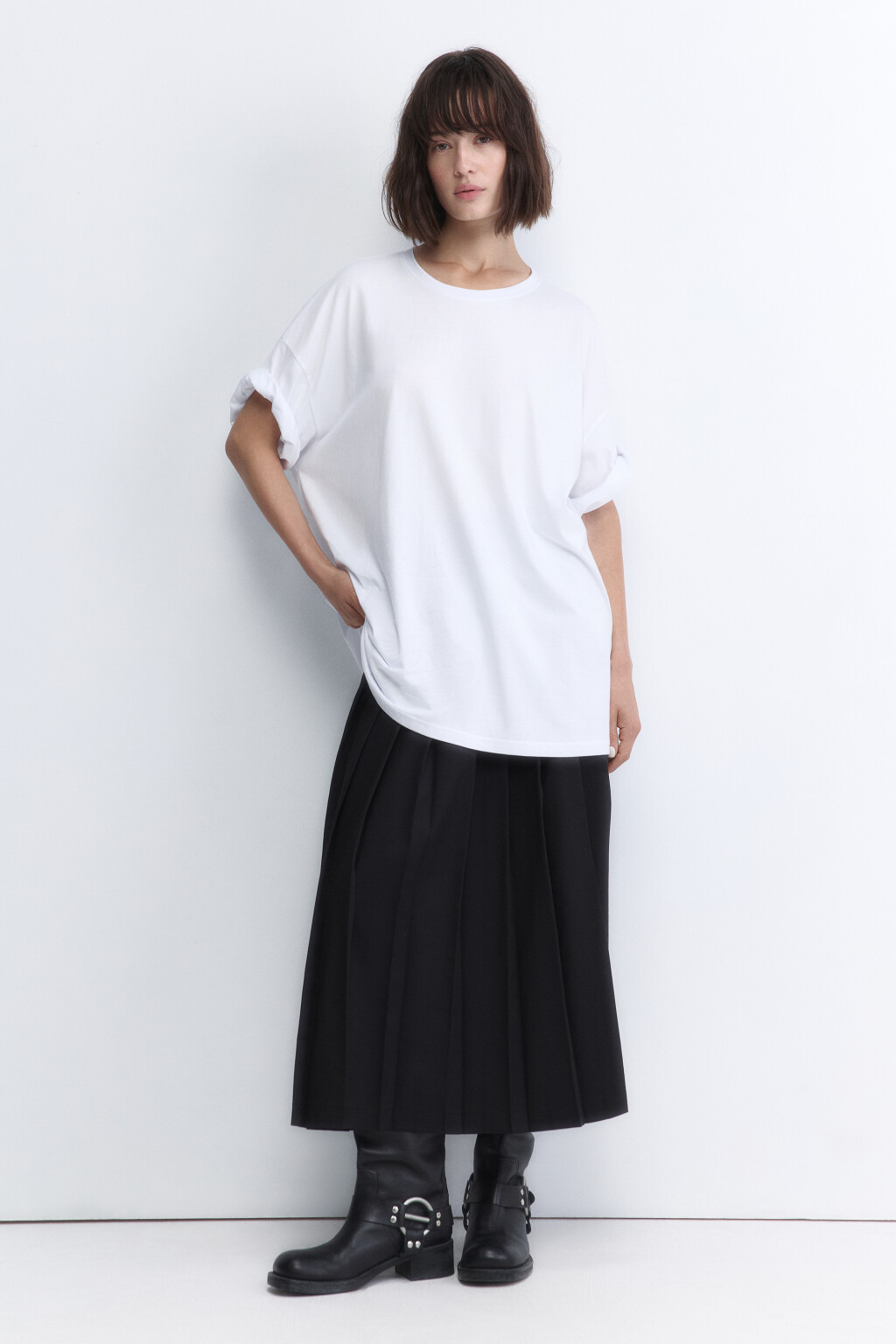 Футболка oversize хлопковая однотонная - цвет белый - 5