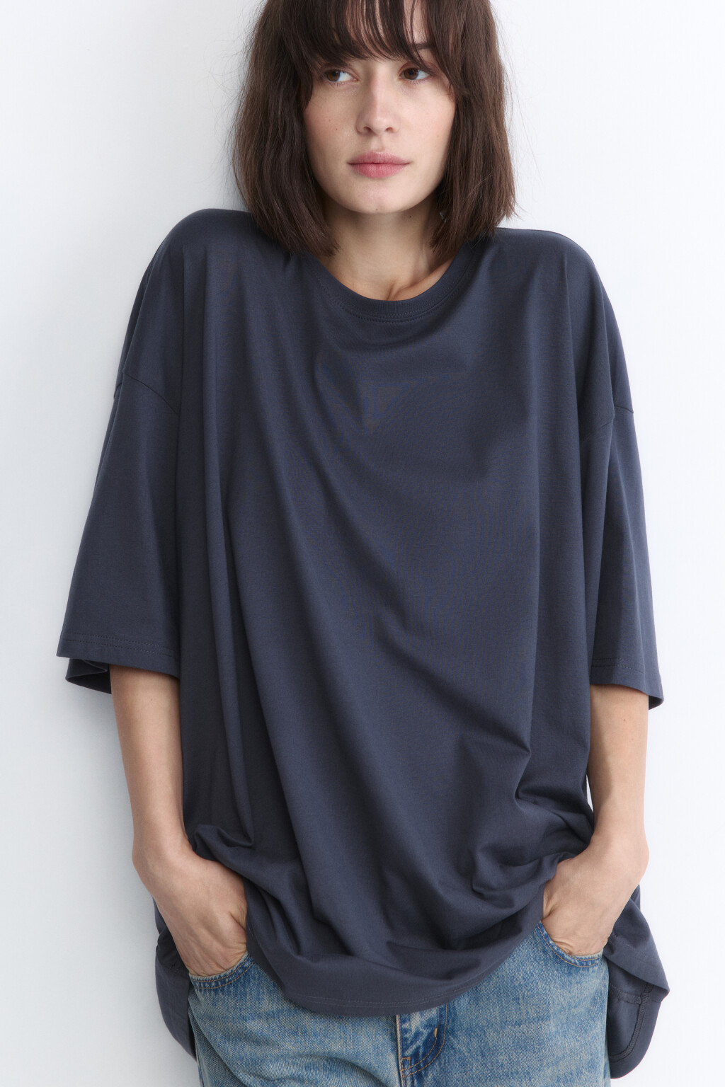 Футболка oversize хлопковая однотонная - цвет серый - 1