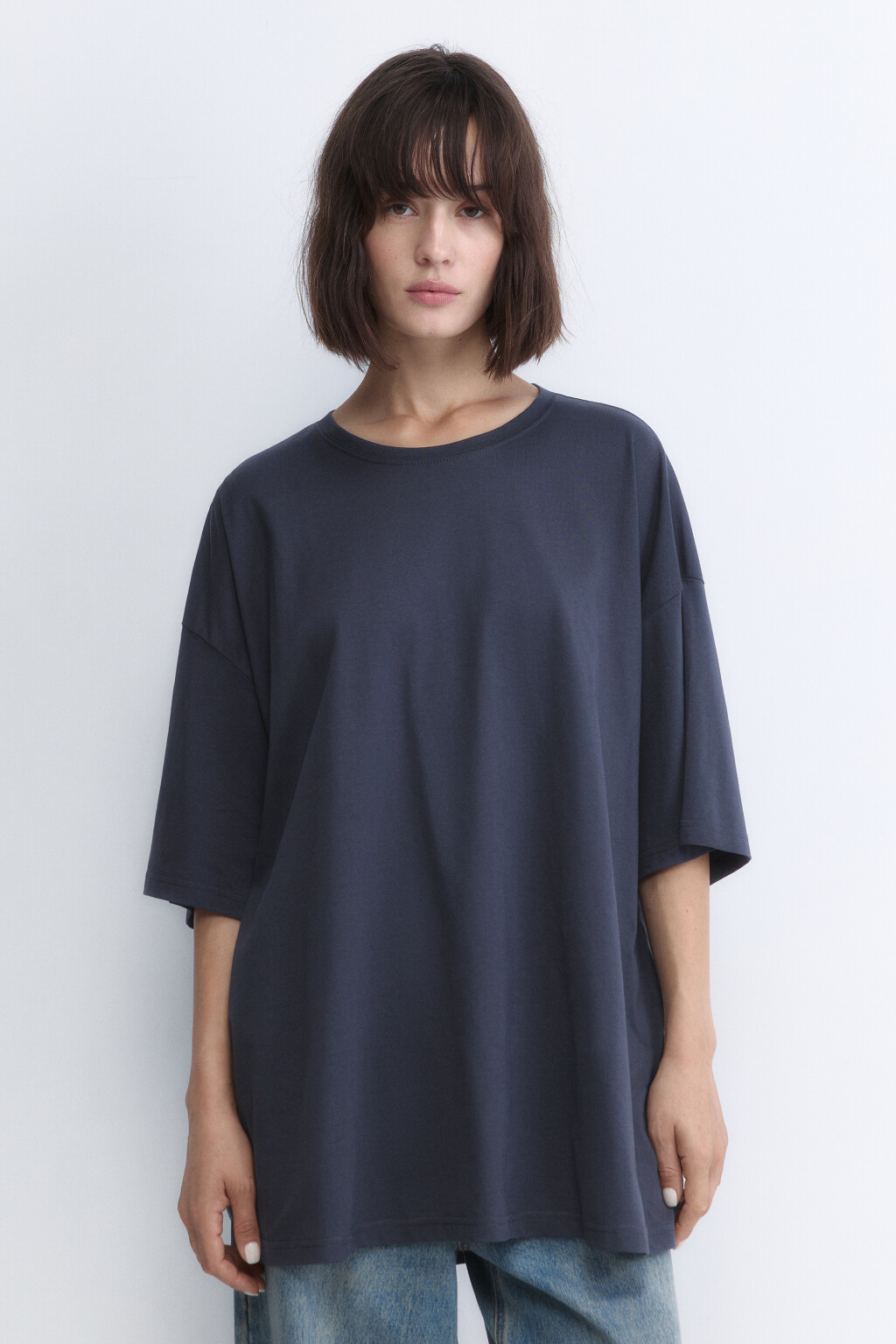 Футболка oversize хлопковая однотонная - цвет серый - 2