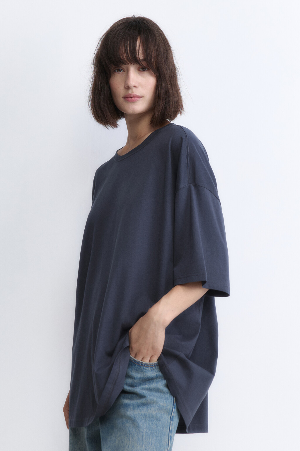 Футболка oversize хлопковая однотонная - цвет серый - 3