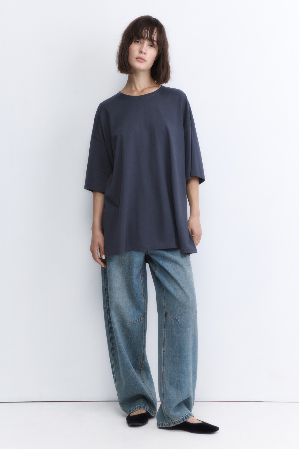 Футболка oversize хлопковая однотонная - цвет серый - 5