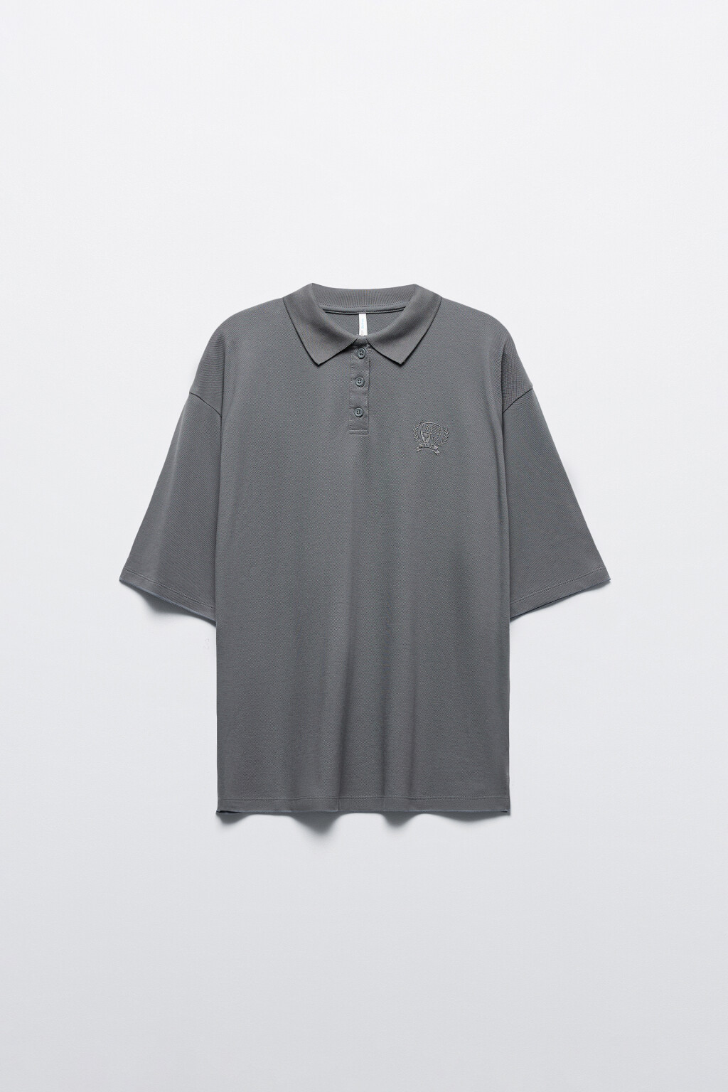 Футболка-поло oversize с вышивкой - цвет серый - 8
