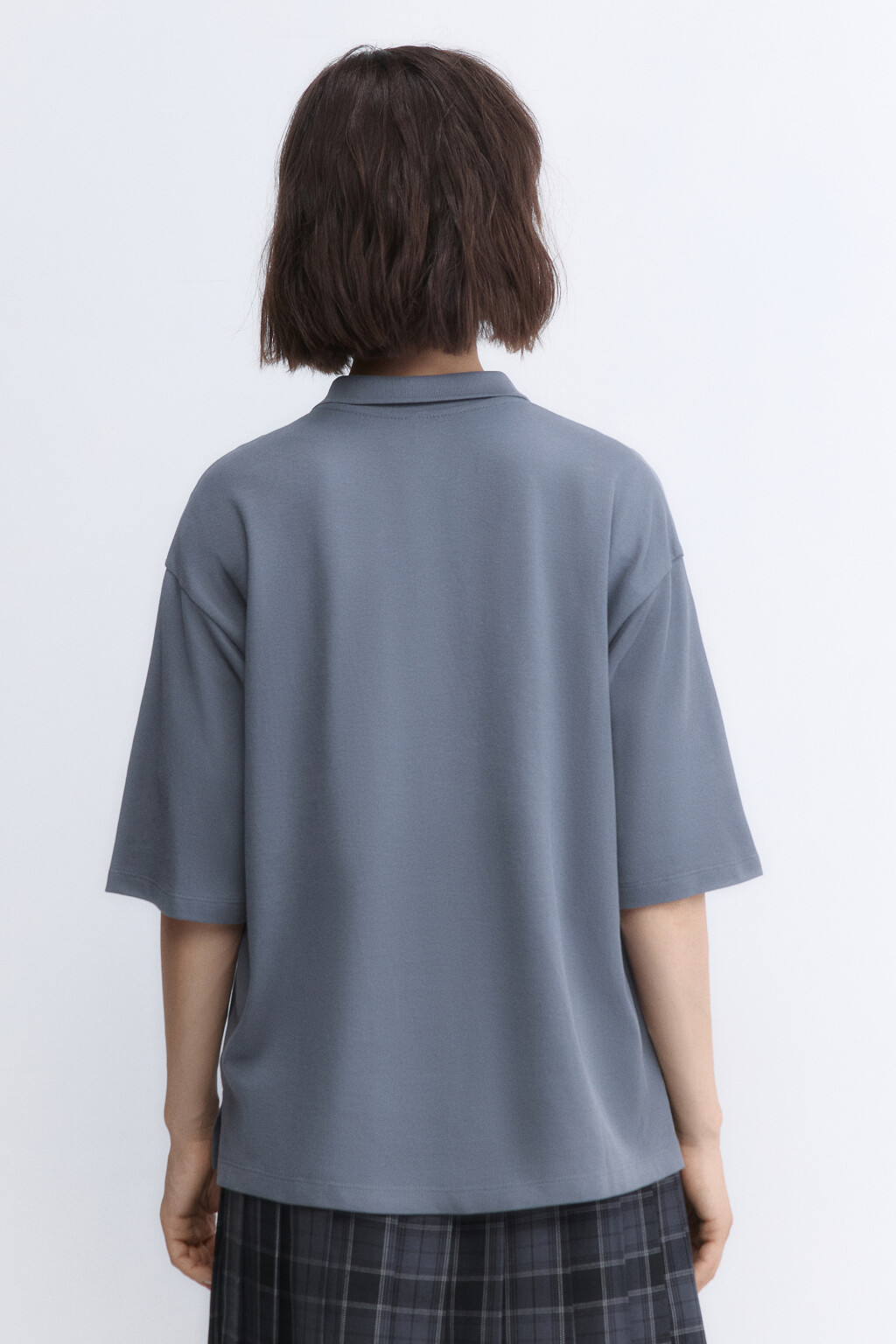 Футболка-поло oversize с вышивкой - цвет серый - 4