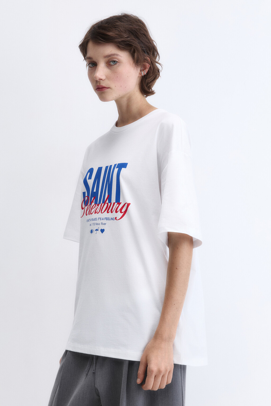 Футболка свободная хлопковая с надписью - цвет белый - 2