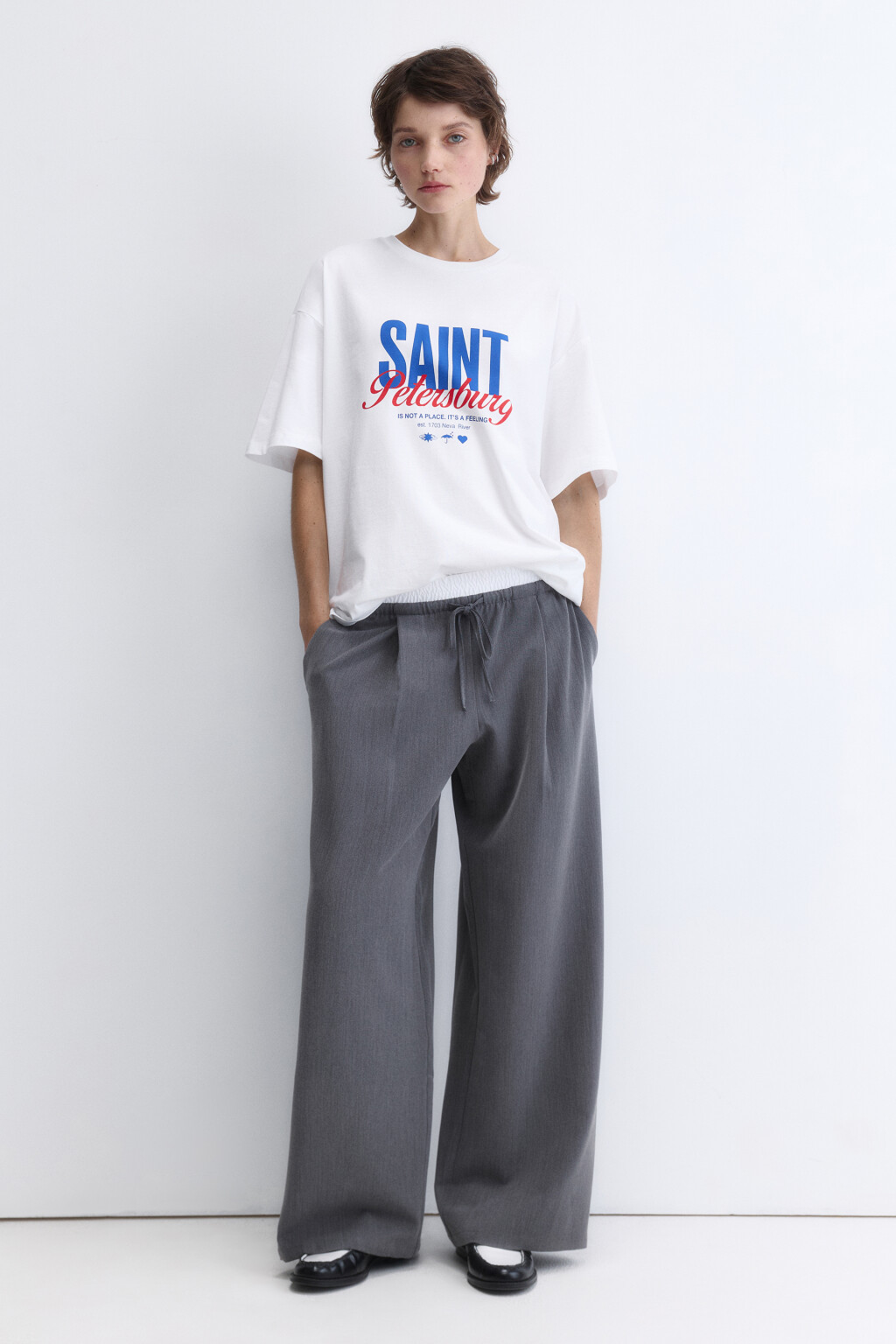 Футболка свободная хлопковая с надписью - цвет белый - 4