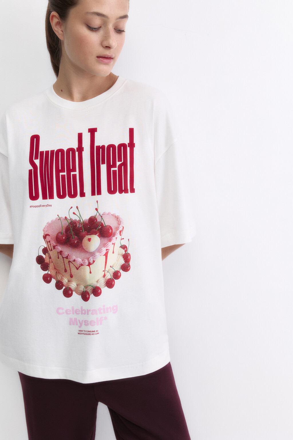 Футболка oversize с принтом и надписями - цвет белый - 1