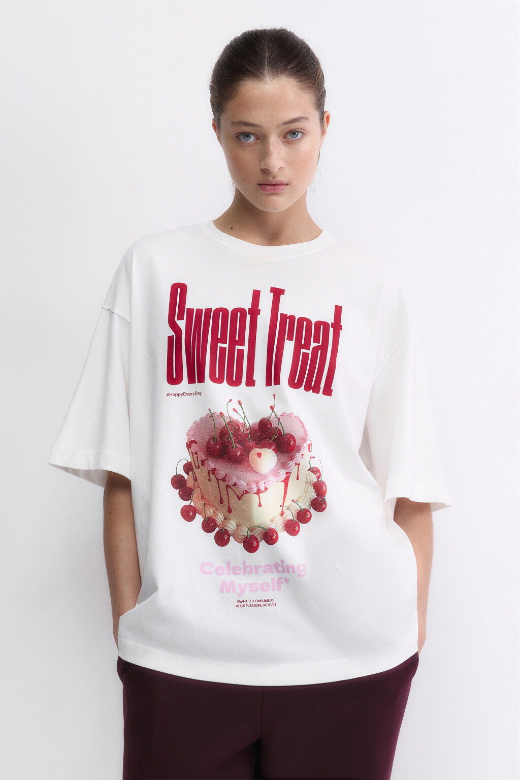 Футболка oversize с принтом и надписями - цвет белый - 2