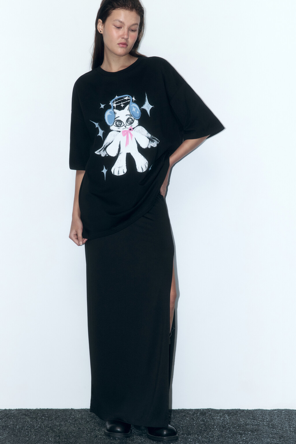 Футболка oversize хлопковая с принтом - цвет черный - 1