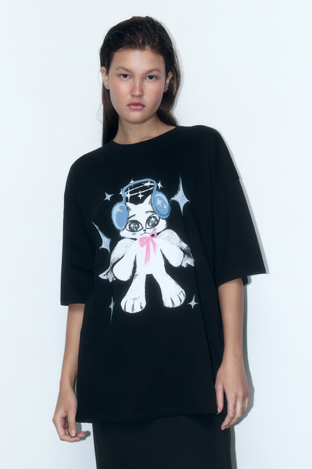 Футболка oversize хлопковая с принтом - цвет черный - 2