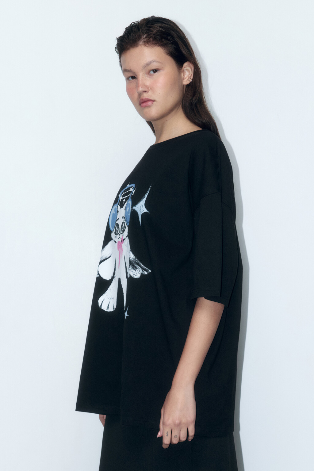 Футболка oversize хлопковая с принтом - цвет черный - 3