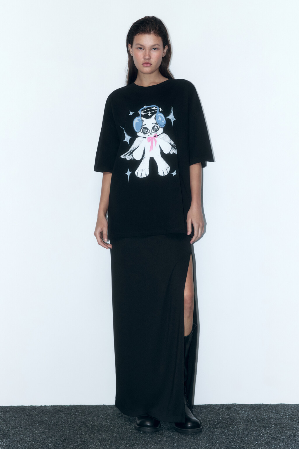 Футболка oversize хлопковая с принтом - цвет черный - 5