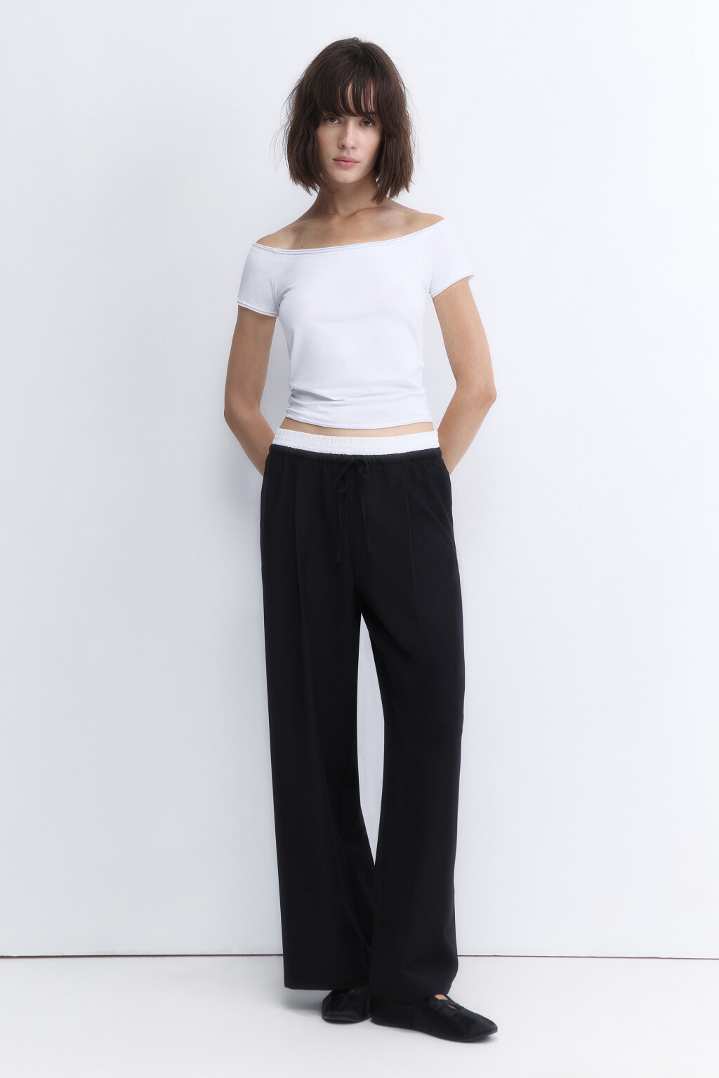 Футболка off-shoulders с имитацией второго слоя - цвет белый - 5