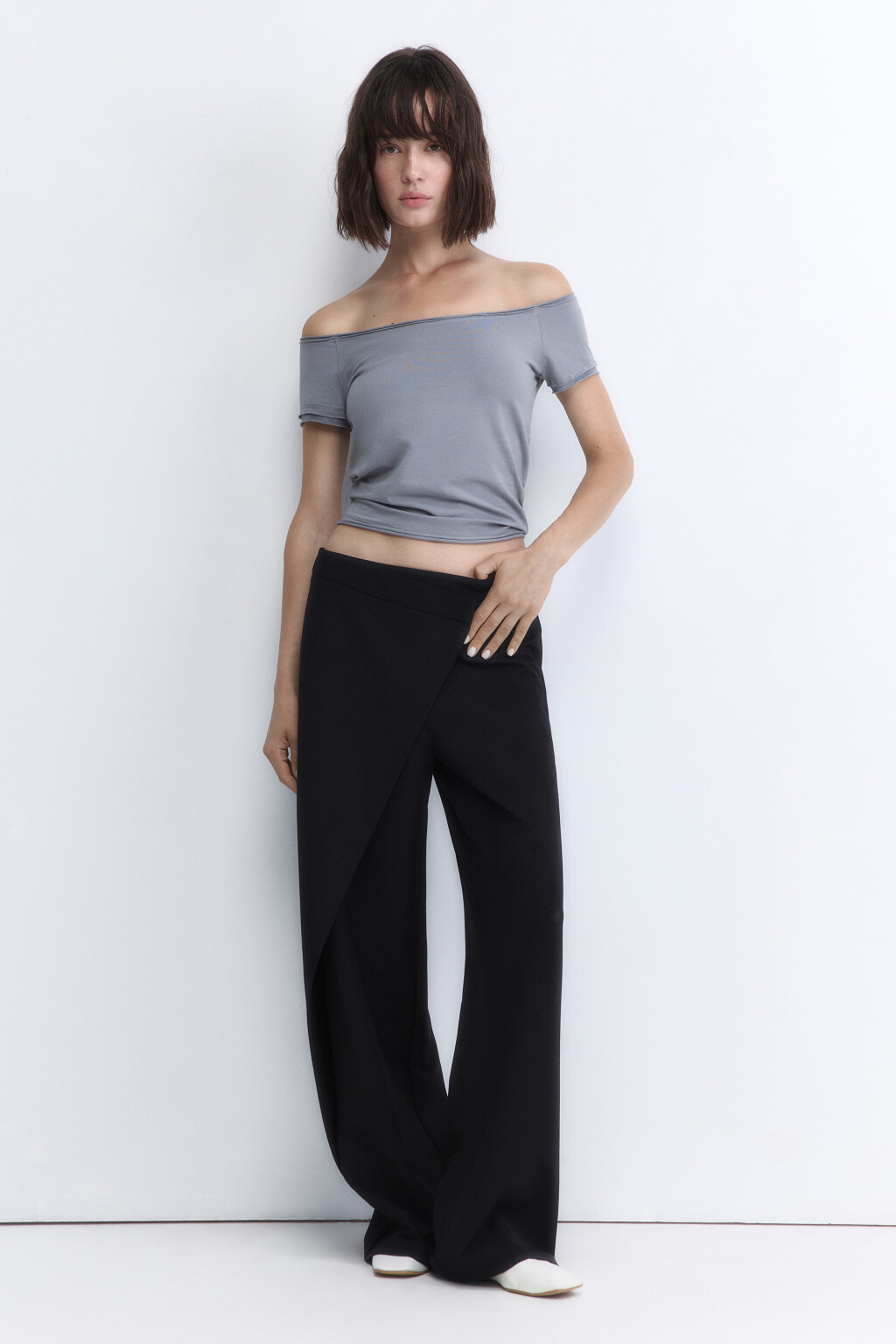 Футболка off-shoulders с имитацией второго слоя - цвет серый - 2