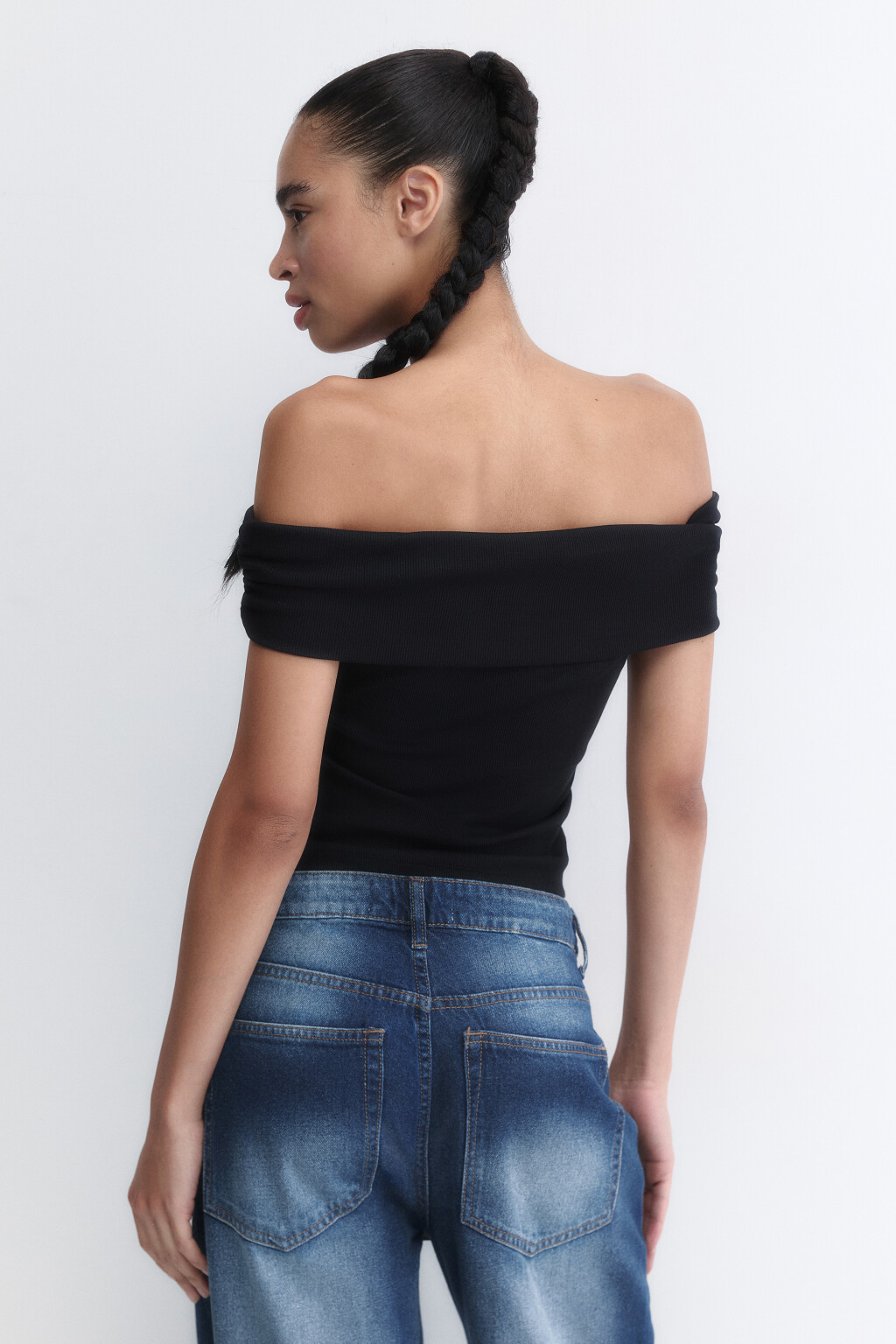 Топ off-shoulders облегающий в рубчик - цвет черный - 4