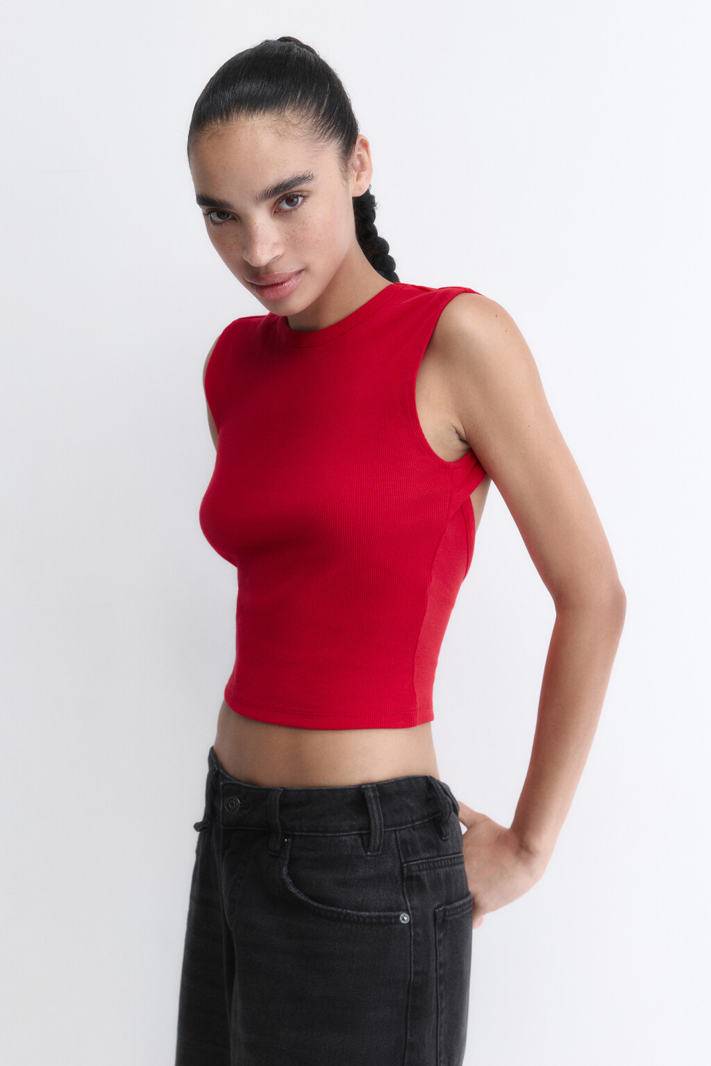 Майка в рубчик укороченная с вырезом на спине - цвет мультиколор - 3