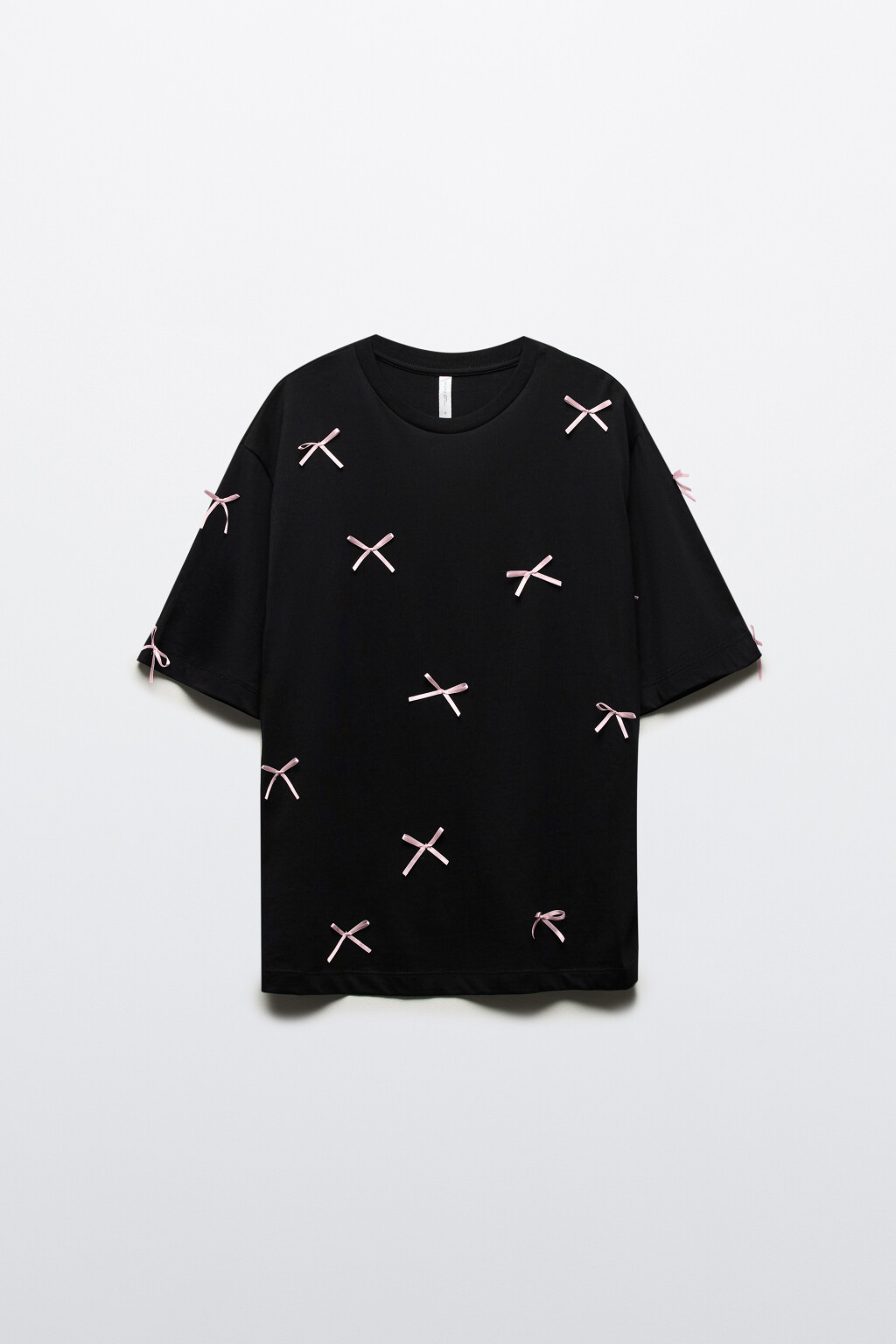 Футболка хлопковая с атласными бантиками - цвет черный - 8