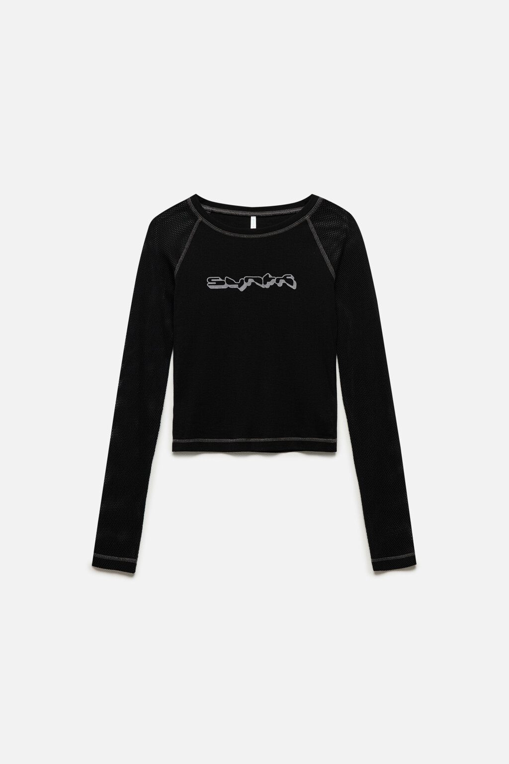 Лонгслив облегающий с сетчатыми рукавами-реглан - цвет черный - 8