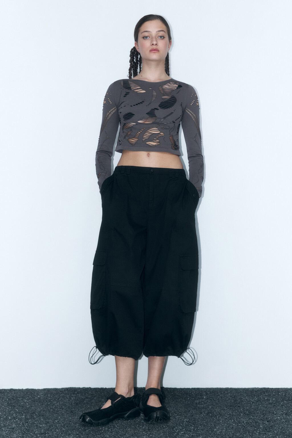 Лонгслив облегающий рваный в стиле гранж - цвет серый - 5