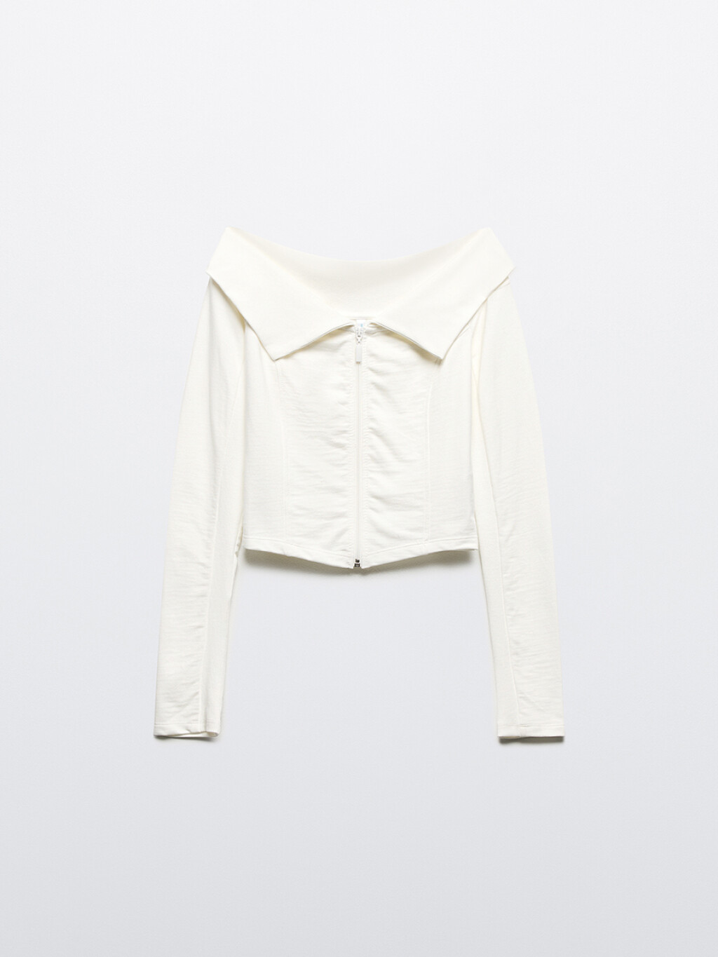 Лонгслив на молнии с открытыми плечами - цвет белый - 8