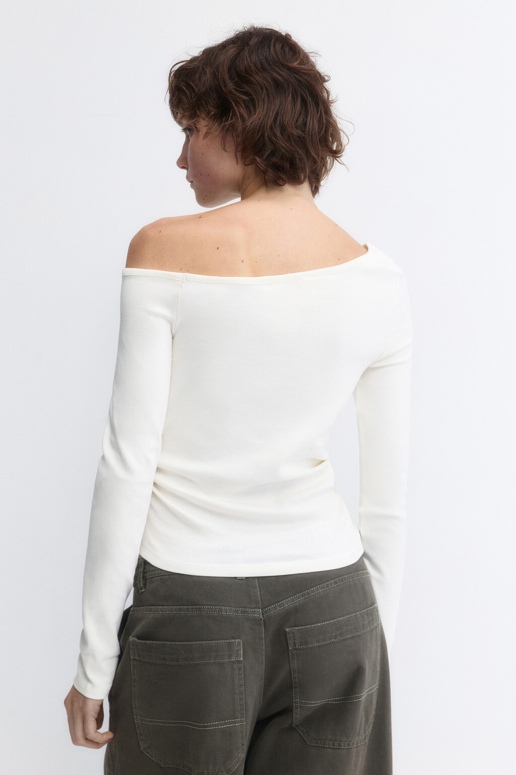 Топ-лонгслив на одно плечо с принтом - цвет бежевый - 4