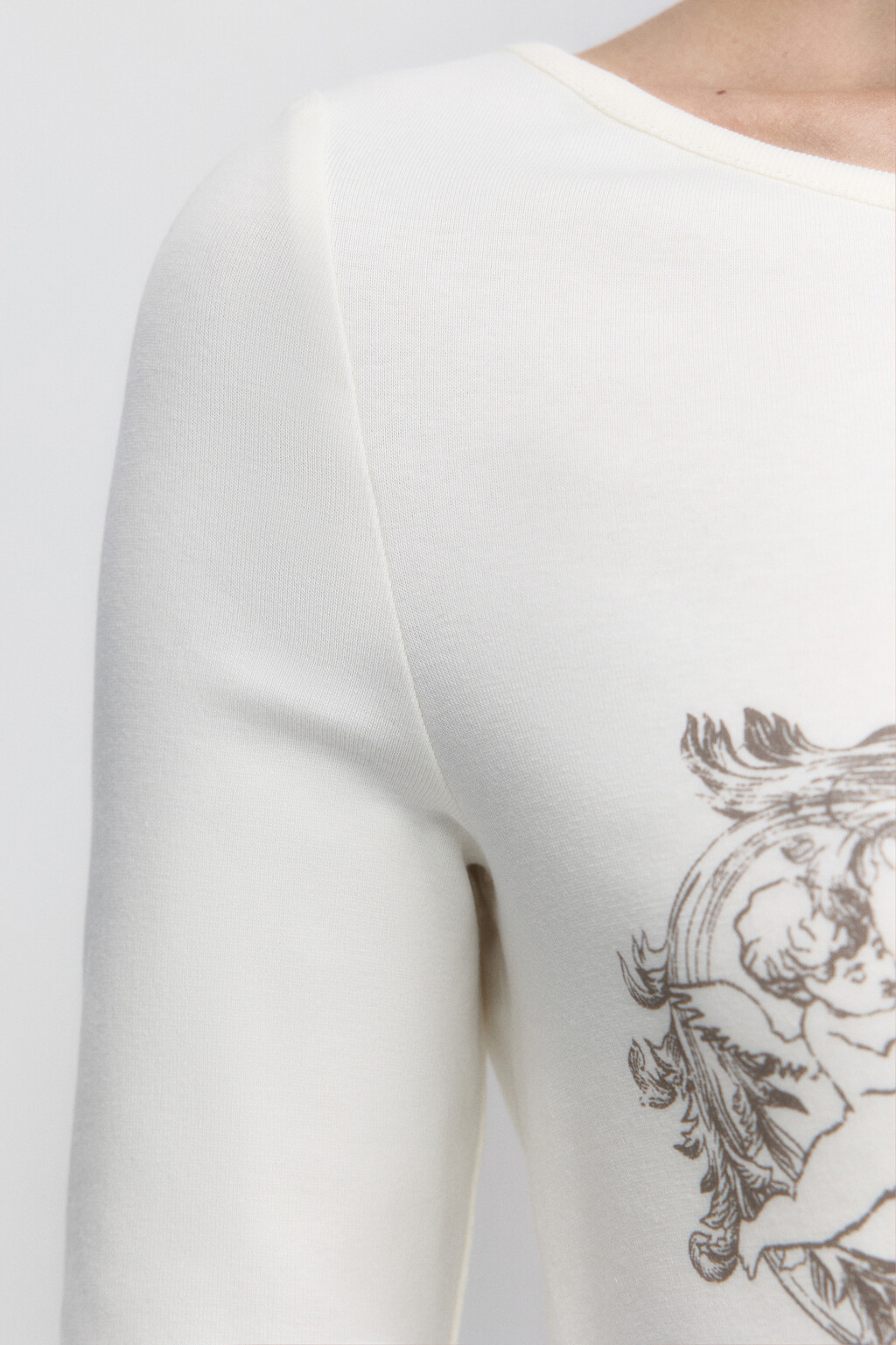 Топ-лонгслив на одно плечо с принтом - цвет бежевый - 7