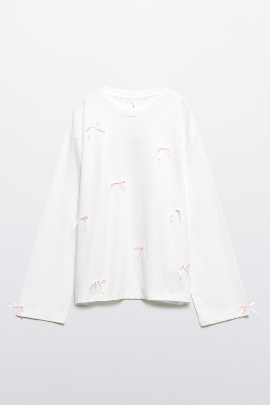 Лонгслив хлопковый свободный с бантиками - цвет белый - 8