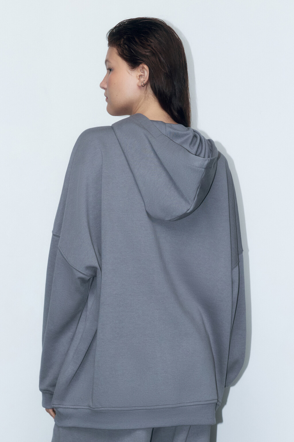 Худи-зипка oversize из футера с капюшоном - цвет серый - 4