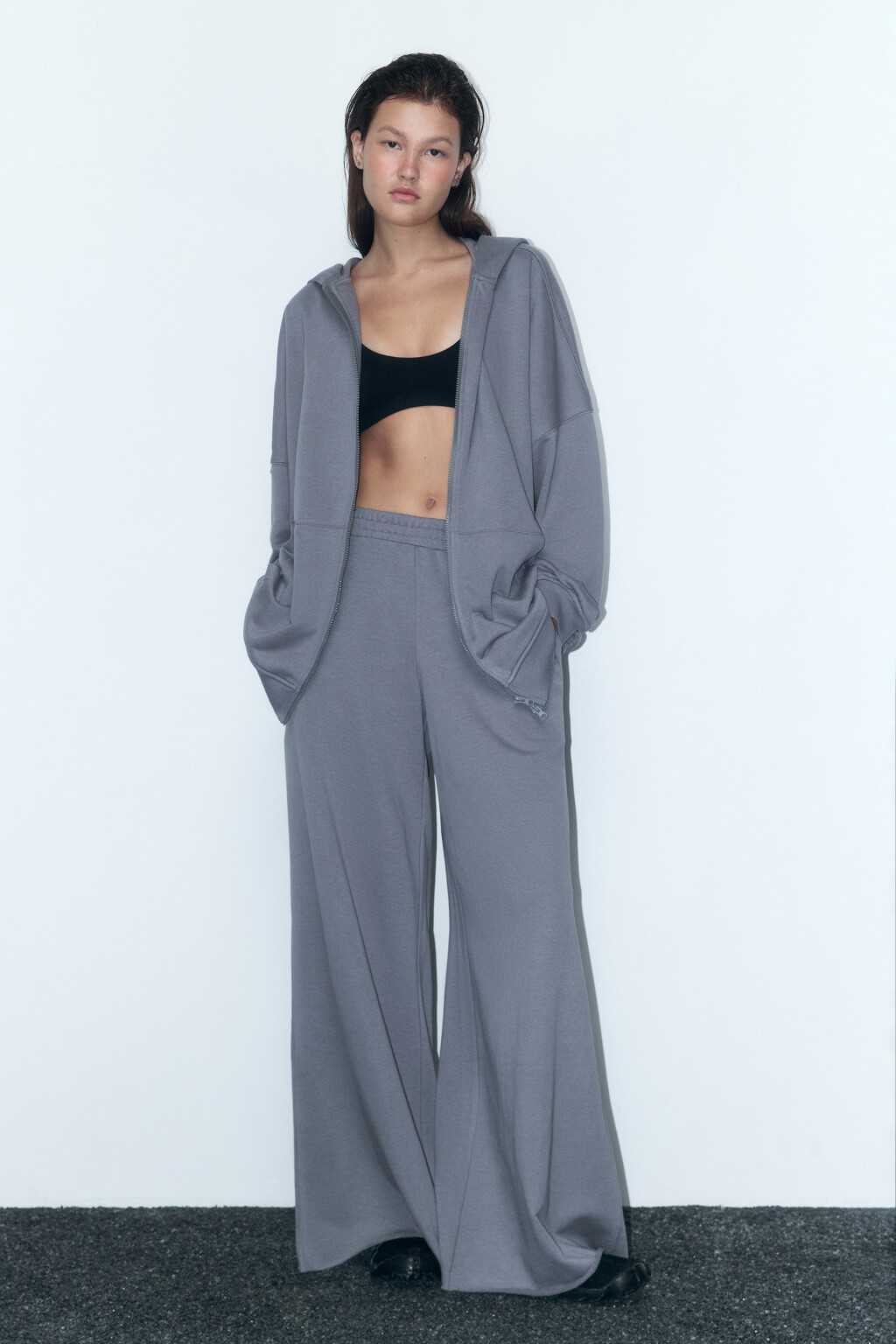 Худи-зипка oversize из футера с капюшоном - цвет серый - 5