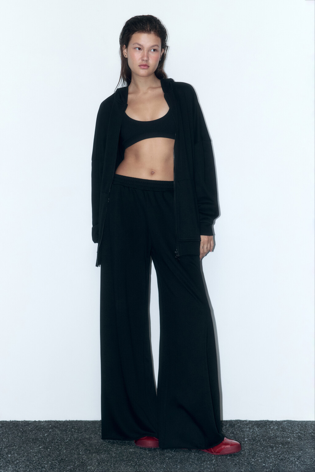 Худи-зипка oversize из футера с капюшоном - цвет черный - 5