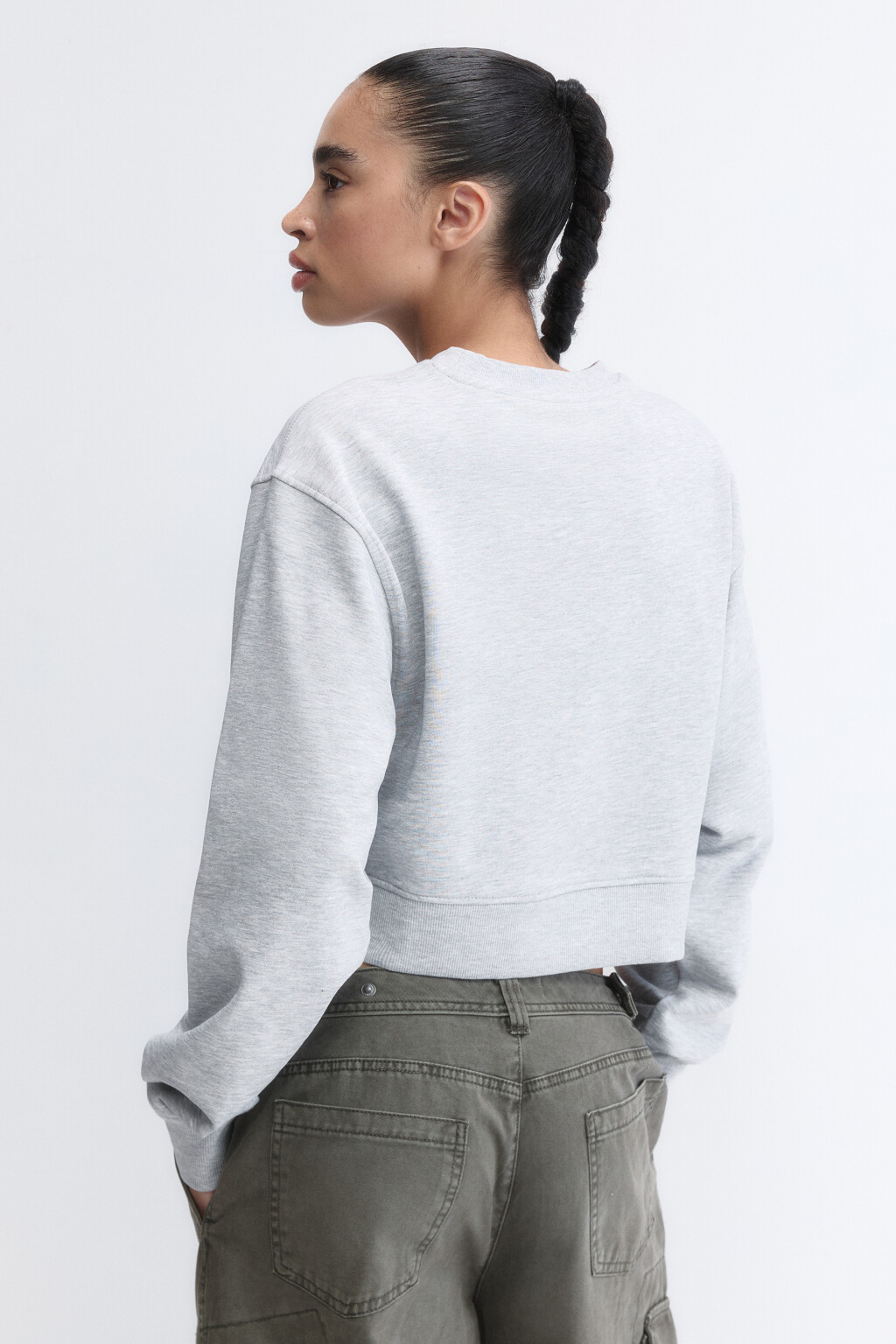 Свитшот укороченный базовый из футера - цвет серый - 5