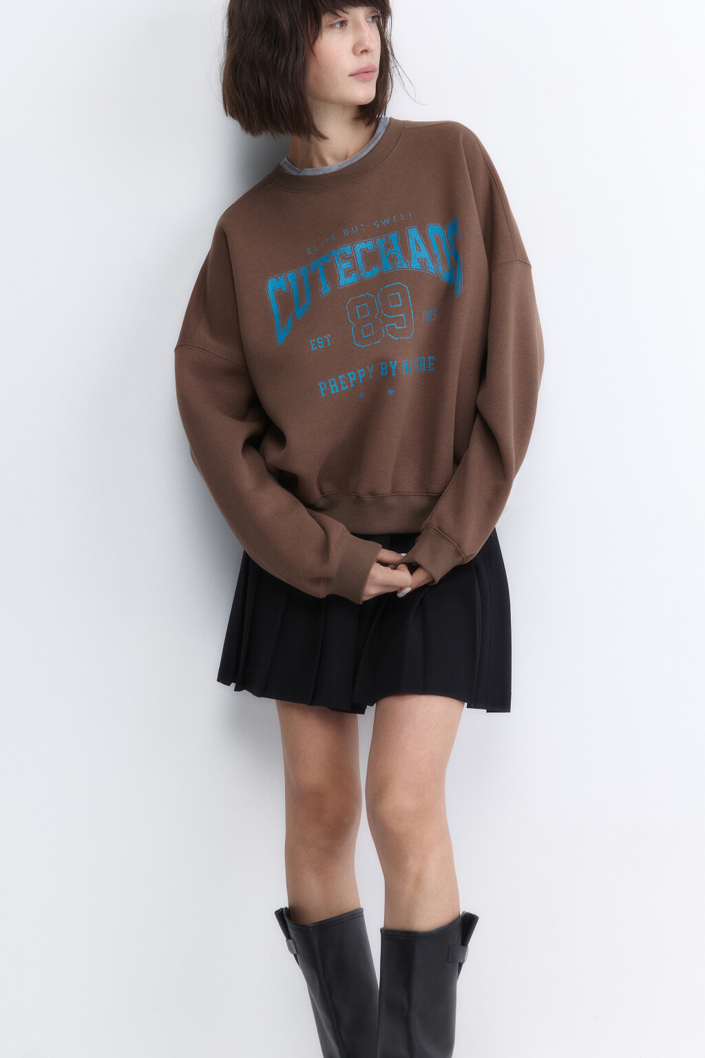 Свитшот утепленный с принтом - цвет коричневый - 1