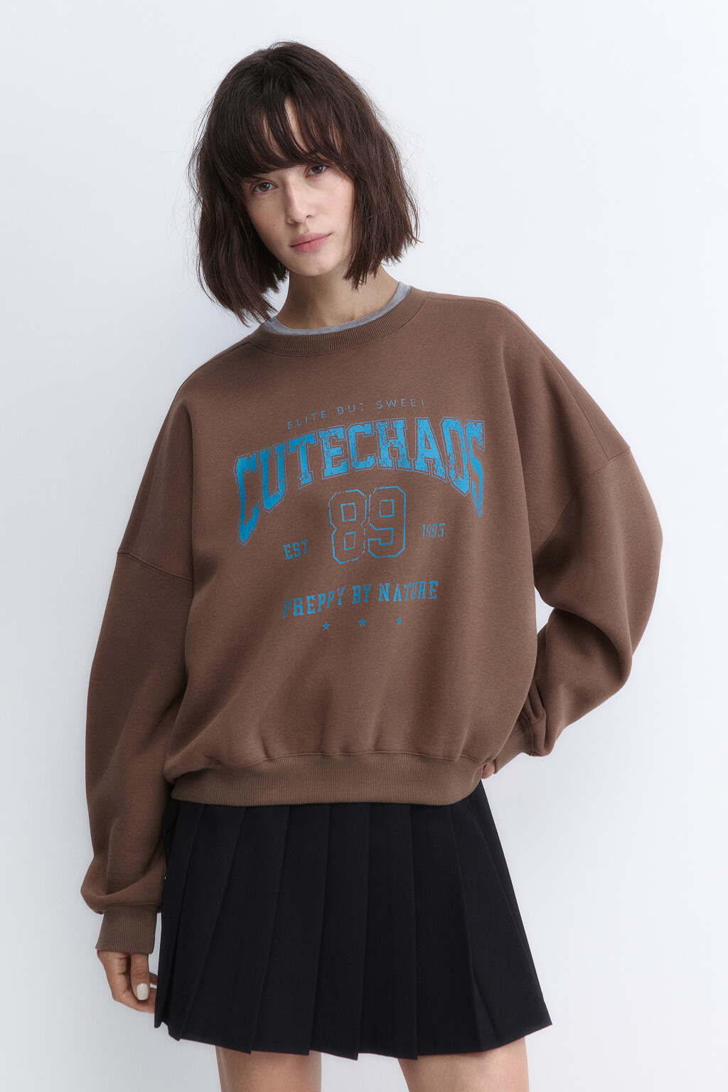 Свитшот утепленный с принтом - цвет коричневый - 2