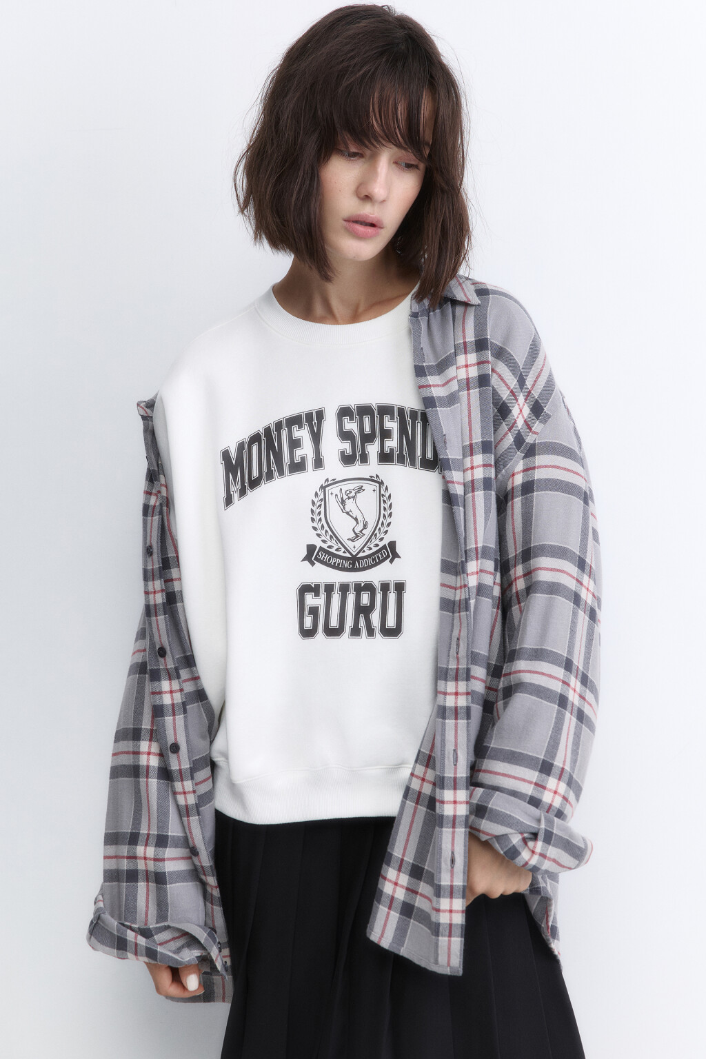 Свитшот утепленный с принтом - цвет белый - 1