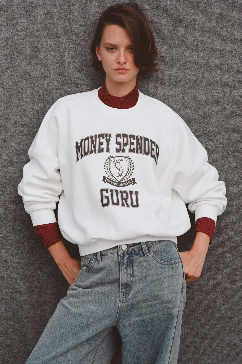 Свитшот утепленный с принтом - цвет белый - 8