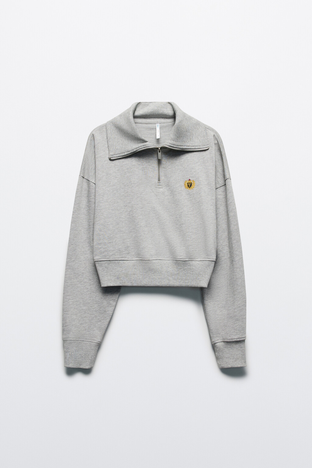 Свитшот укороченный с воротником на молнии - цвет серый - 9