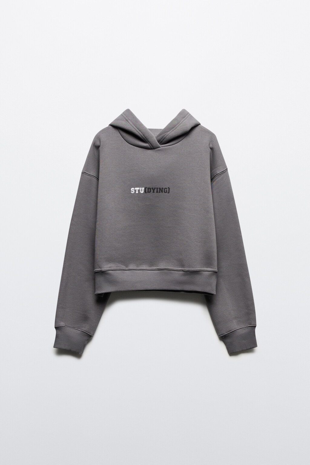 Худи укороченная с капюшоном и принтом - цвет серый - 9