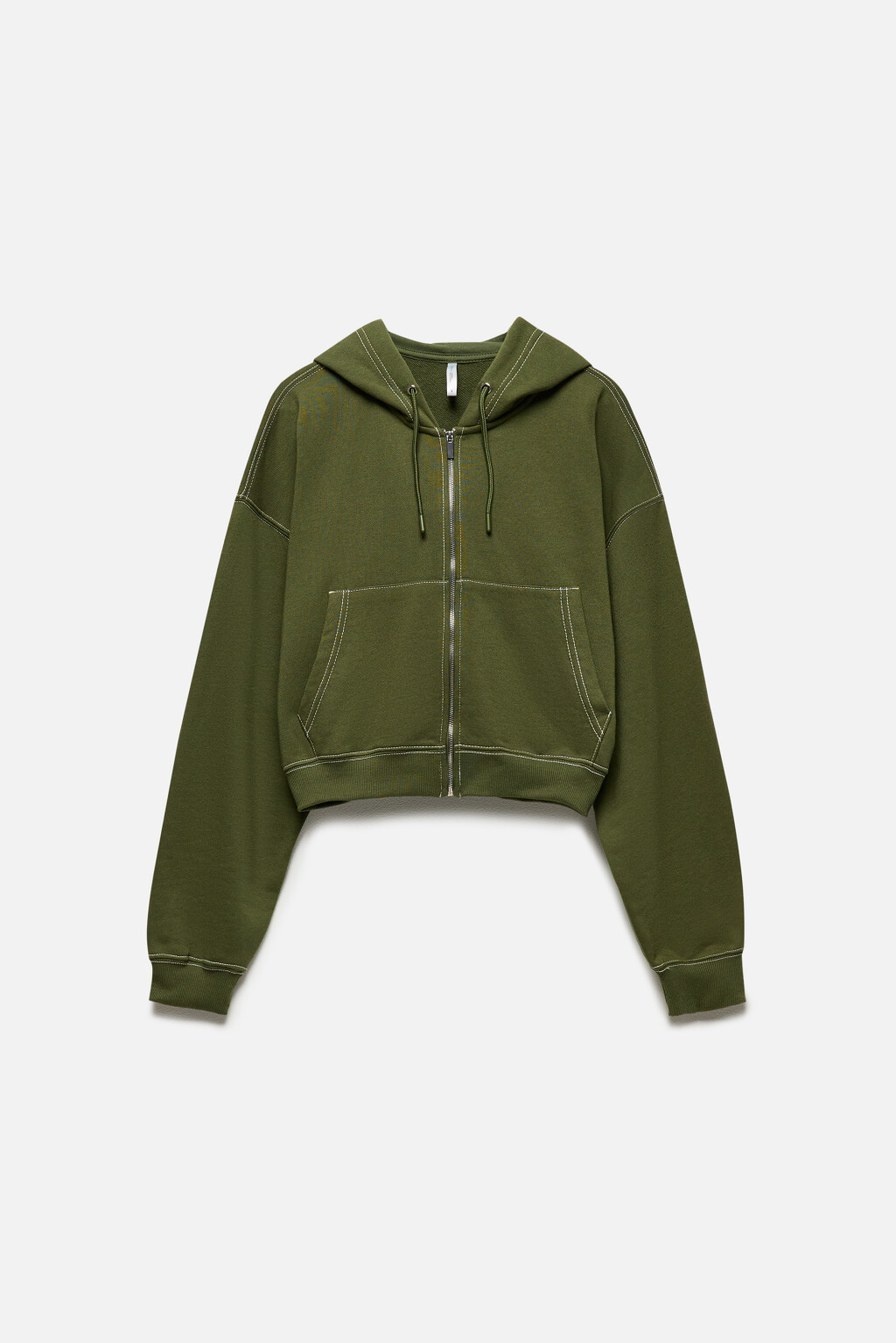 Худи-зипка из футера укороченная с капюшоном - цвет зеленый - 9