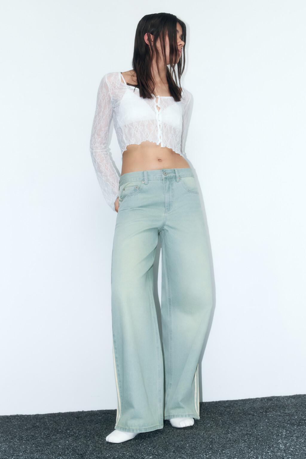 Джинсы baggy fit широкие с лампасами - цвет синий - 1