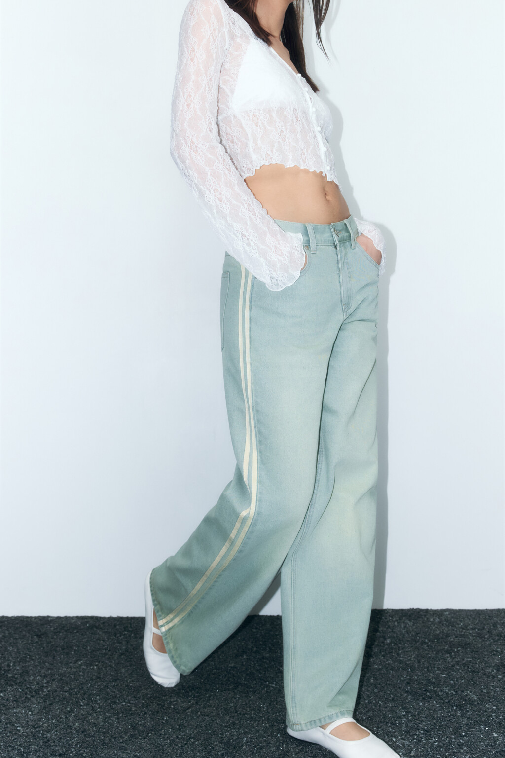 Джинсы baggy fit широкие с лампасами - цвет синий - 2