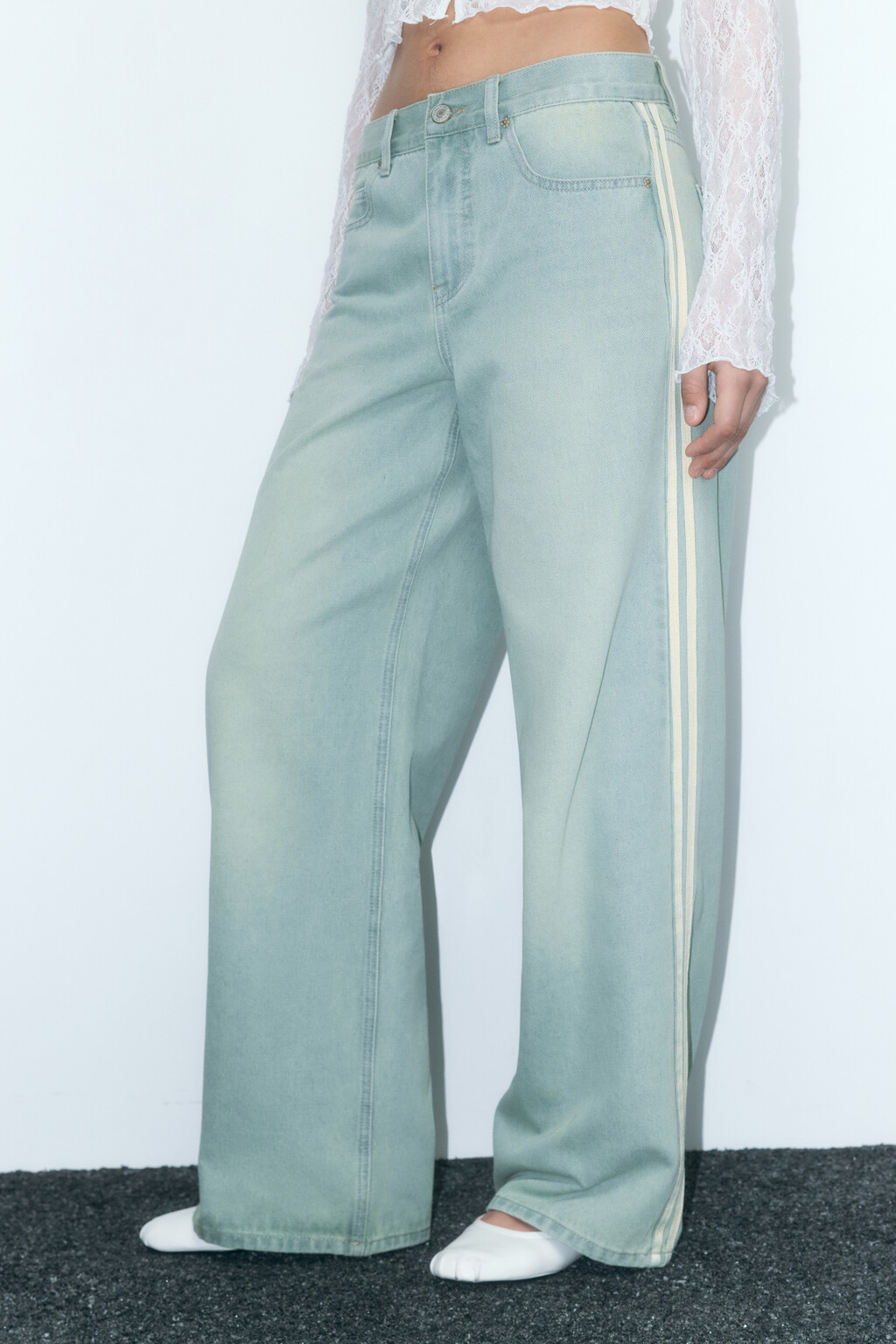 Джинсы baggy fit широкие с лампасами - цвет синий - 4